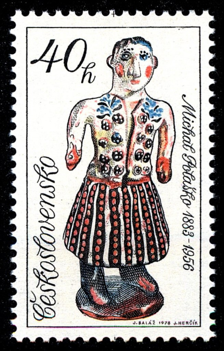 (1978-061) Марка Чехословакия &quot;Женщина в традиционном костюме&quot;    Словацкая керамика II Θ