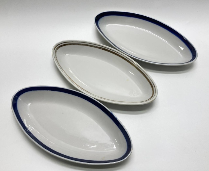 Блюда овальные селёдочницы, фарфор, СССР, 3 шт