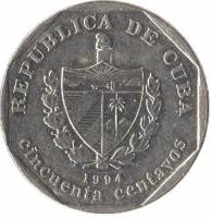 () Монета Куба 1994 год 50 центаво ""  Сталь  XF