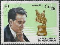 (1982-094) Марка Куба "Капабланка думает"    Хосе Рауль Капабланка I Θ
