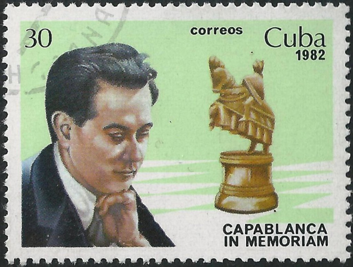 (1982-094) Марка Куба &quot;Капабланка думает&quot;    Хосе Рауль Капабланка I Θ