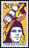 (1977-050) Марка Чехословакия "Ю. Гагарин"    Космические исследования: 20-летие искусственных спутн