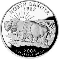 (039s, Ag) Монета США 2006 год 25 центов "Северная Дакота"  Серебро Ag 900  PROOF