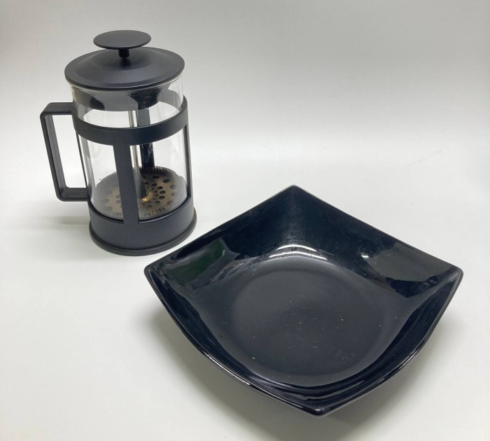 Френч пресс + блюдо из цветного стекла