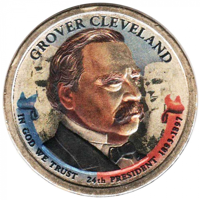 (24d) Монета США 2012 год 1 доллар &quot;Гровер Кливленд - второй срок&quot;  Вариант №2 Латунь  COLOR. Цветна