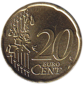 (2002) Монета Италия 2002 год 20 центов  1. Старая карта ЕС Серебрение  VF