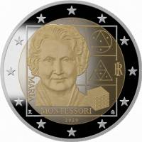 (027) Монета Италия 2020 год 2 евро "Мария Монтессори"  Биметалл  UNC