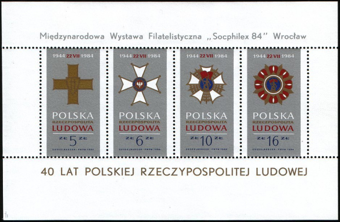 (1984-033) Блок марок Польша &quot;Ордена Польши&quot;    40-летие Польской народной республики III Θ