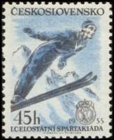 (1955-002) Марка Чехословакия "Прыжки с трамплина"    1-я Национальная спартакиада, Прага II Θ