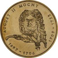 (051) Монета Польша 2002 год 2 злотых "Август II Сильный"  Латунь  UNC
