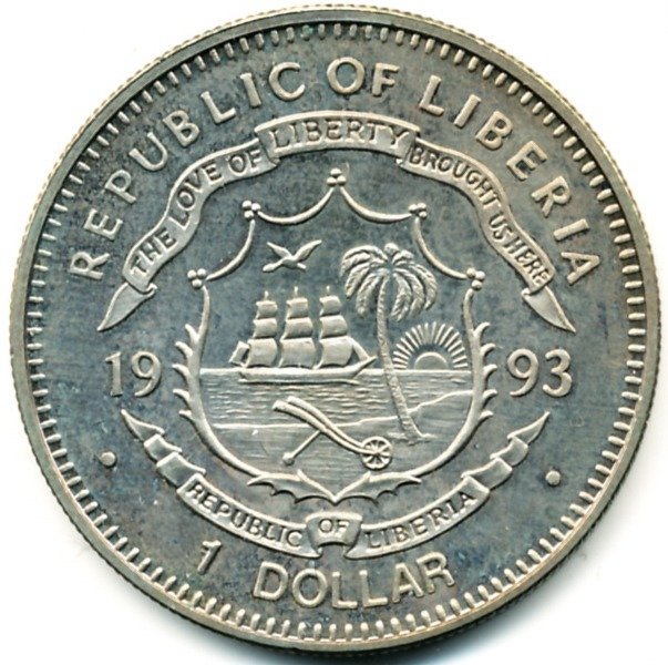() Монета Либерия 1993 год 1  &quot;&quot;    AU