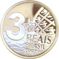  Монета Бразилия 1997 год 3     Биметалл (Серебро - Ниобиум)  UNC