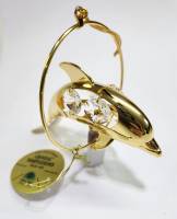 Сувенир Дельфин 10*7,5 см металл покрытие золото 24 к  кристаллы Сваровски США 