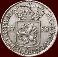 (№1758km113) Монета Нидерланды 1758 год frac14; Gulden (muntmeesterpenning - 5 Stuiver - Kwartje)