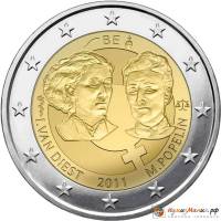 (008) Монета Бельгия 2011 год 2 евро "Международный женский день. 100 лет"  Биметалл  PROOF
