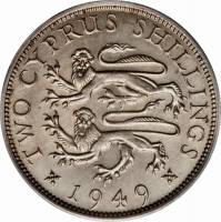 (№1949km32) Монета Кипр 1949 год 2 Shillings (ж/о индейское название)