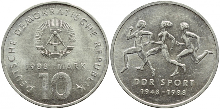 (1988A) Монета Германия (ГДР) 1988 год 10 марок &quot;Спорт в ГДР 40 лет&quot;  Медь-Никель  UNC