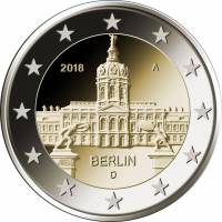 (020) Монета Германия (ФРГ) 2018 год 2 евро "Берлин" Двор F Биметалл  UNC