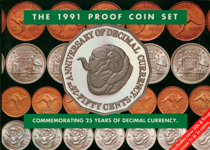 (1991, 8м) Набор монет Австралия 1991 год &quot;25 лет переходу на десятичную валюту&quot;  UNC