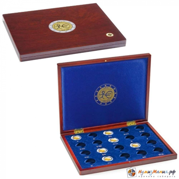 Коробка деревянная HMK C2 EU EMU, для монет в 2 Euro &quot;Экономический союз - 10 лет &quot;. Leuchtturm