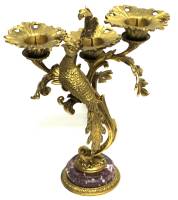 Канделябр "Павлин", латунь, натуральный камень, 27*20 см., (новый)