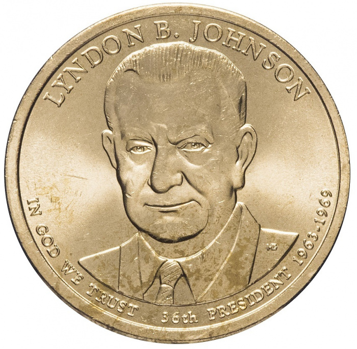 (36p) Монета США 2015 год 1 доллар &quot;Линдон Джонсон&quot; 2015 год Латунь  UNC