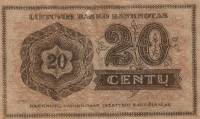 (№1922P-11a) Банкнота Литва 1922 год "20 Centu"