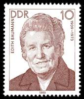 (1989-003) Марка Германия (ГДР) "Эдит Бауманн"    Деятели Рабочего движения III Θ