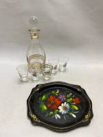Графин штоф, 4 стопки и поднос жостово