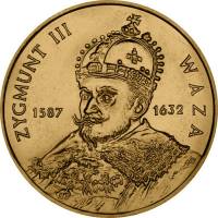 016 Монета Польша 1998 год 2 злотых Зигмунд III Ваза  Латунь  UNC
