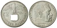 (1938A) Монета Германия (Рейх) 1938 год 2 марки "Пауль Гинденбург"  Свастика Серебро Ag 900  XF