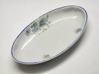 Блюдо овальное селедочница Дулево СССР 1930-е фарфор винтаж голубые хризантемы