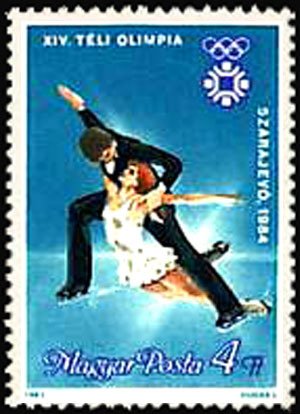 (1983-065) Марка Венгрия "Фигуристы Элемент 6"    Зимние ОИ 1984, Сараево II &Theta;