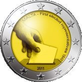 (002) Монета Мальта 2011 год 2 евро "Первые выборы в Совет Мальты"  Биметалл  VF