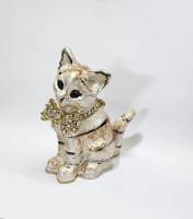 Шкатулка Кошка металл глазурь стразы (крышка на магните)