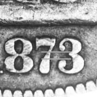 (1873, 3 открытая) Монета США 1873 год 50 центов  4. Девиз над орлом  AU