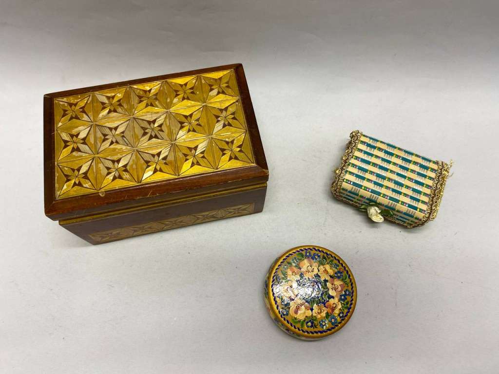 Шкатулка 3 шт дерево, солома