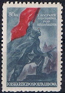 (1953-002) Марка Польша &quot;Советский солдат (Серо-голубая, красная)&quot;   10-летие победы под Сталинградо