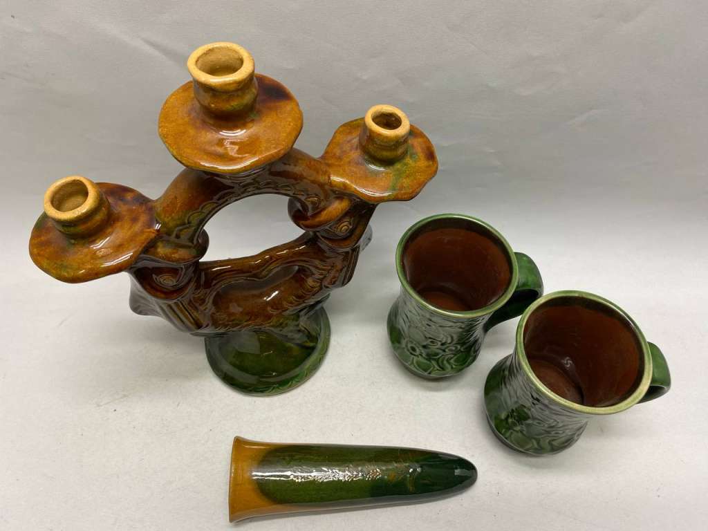 Подсвечник, кашпо и 2 кружки, керамика