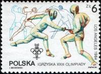 (1984-016) Марка Польша "Фехтование"    Олимпийские игры 1984 года Лос-Анджелес и Сараево III Θ