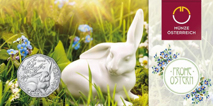 (034, Ag) Монета Австрия 2018 год 5 евро &quot;Пасхальный кролик&quot;  Серебро Ag 925  Буклет