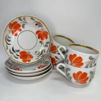 Чайные пары с блюдцами СССР Вербилки ручная роспись 8 предметов