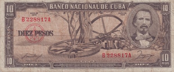 Банкнота Куба 1956 год 10 песо Карлос Мануэль де Сеспедес   VF