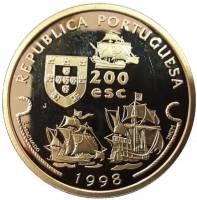 () Монета Португалия 1998 год 200 эскудо ""  Биметалл (Платина - Золото)  UNC