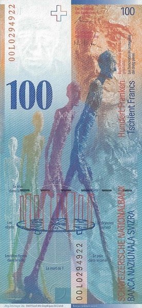 (,) Банкнота Швейцария 2000 год 100 франков &quot;Альберто Джакометти&quot;   UNC