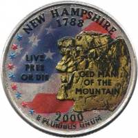 (009d) Монета США 2000 год 25 центов "Нью-Гэмпшир"  Вариант №2 Медь-Никель  COLOR. Цветная