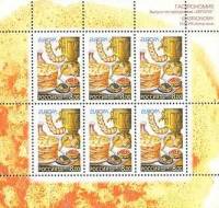2005-038  Лист (6 м 2х3) Россия Самовар, баранки, блины  Гастрономические традиции III O