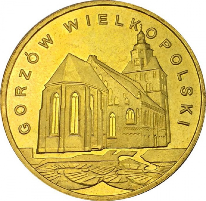 (136) Монета Польша 2007 год 2 злотых &quot;Гожув-Великопольский&quot;  Латунь  UNC