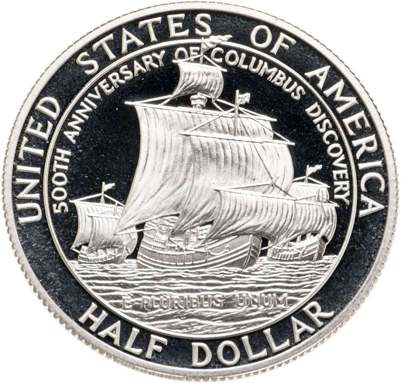 (1992s) Монета США 1992 год 50 центов   Открытие Америки Колумбом. 500 лет Медь-Никель  PROOF