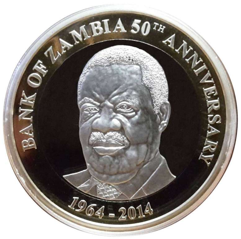 (2014) Монета Замбия 2014 год 50 квача &quot;Национальный банк 50 лет&quot;  Биметалл  PROOF в коробке